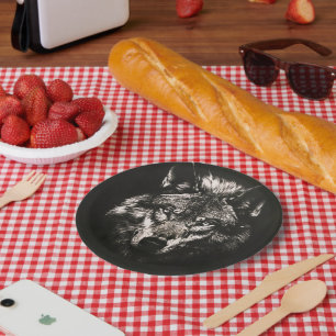 Majestic Monochrome Wild Wolf Paper Plates