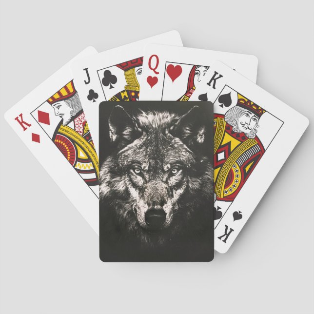 Majestic Monochrome Wild Wolf Poker Cards (Back)