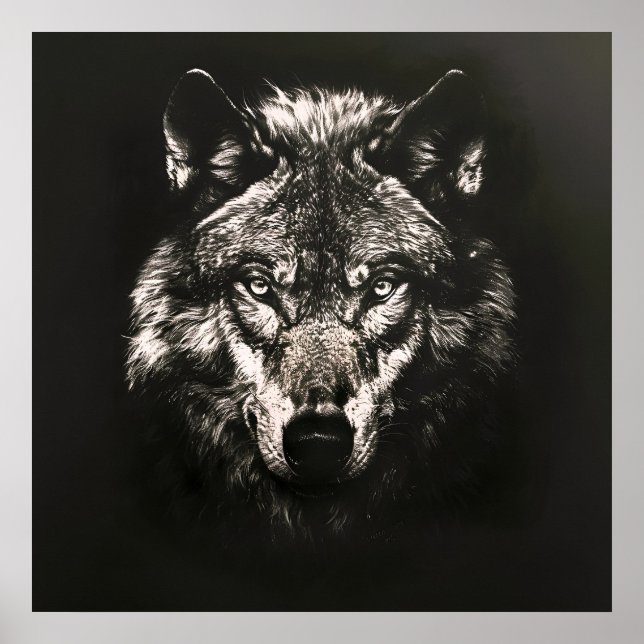 Majestic Monochrome Wild Wolf Poster (Front)
