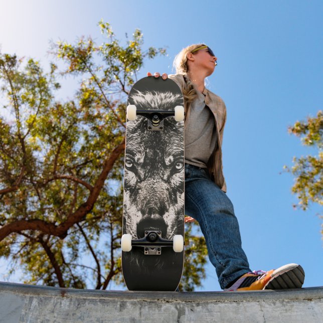 Majestic Monochrome Wild Wolf Skateboard (Outdoor 1)