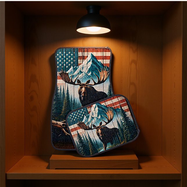 Majestic Moose Against American Flag Background Car Floor Mat (Creator Uploaded)