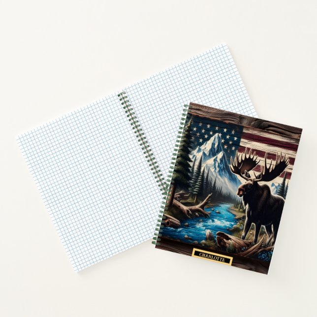 Majestic moose beside a river under the stars notebook (Inside)