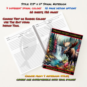 Majestic moose by a cascading waterfall in autumn notebook