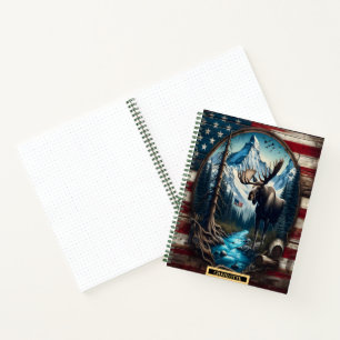 Majestic moose by a serene river in the mountains notebook