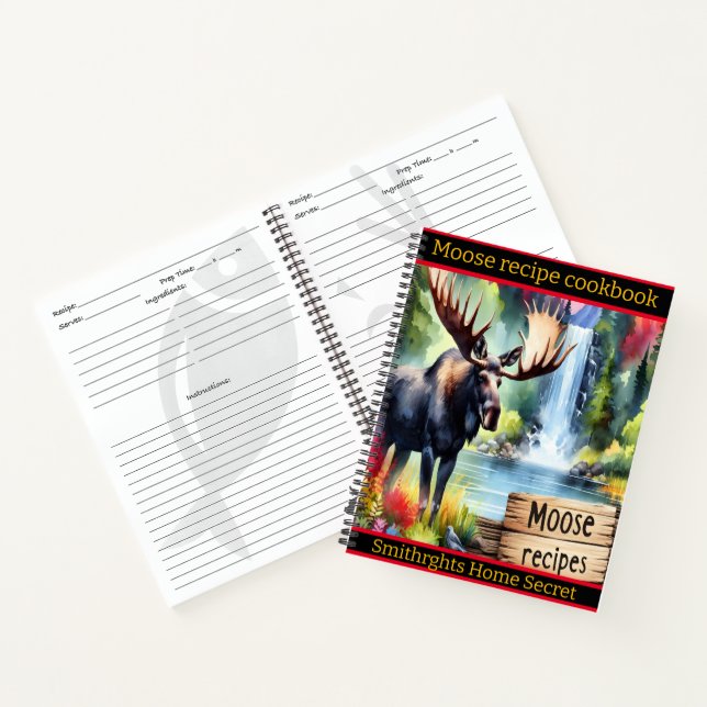 Majestic moose by a tranquil waterfall at sunset notebook (Inside)