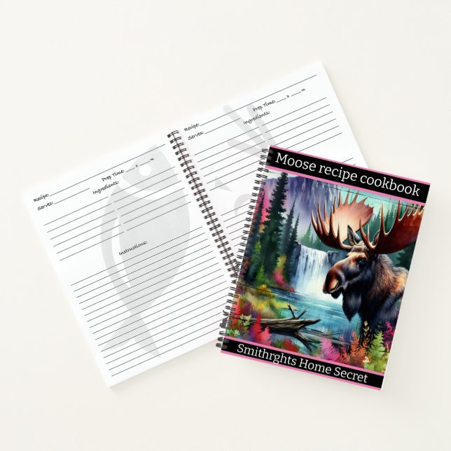 Majestic moose by the tranquil forest waterfall notebook (Inside)