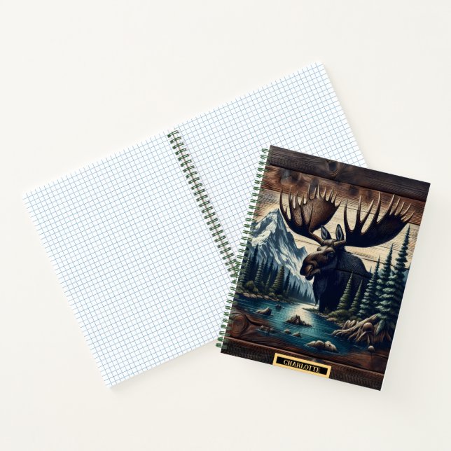 Majestic moose by the tranquil river at dawn notebook (Inside)