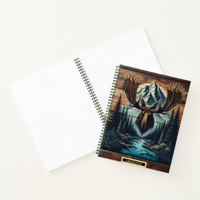 Majestic moose head with mountain backdrop at dusk notebook (Inside)