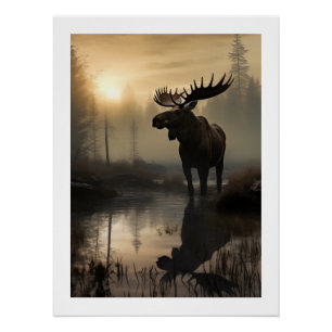 Majestic Moose in Dawn's Golden Glow Poster