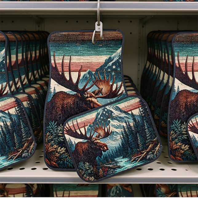 Majestic Moose in Scenic Mountain Landscape Car Floor Mat (Creator Uploaded)