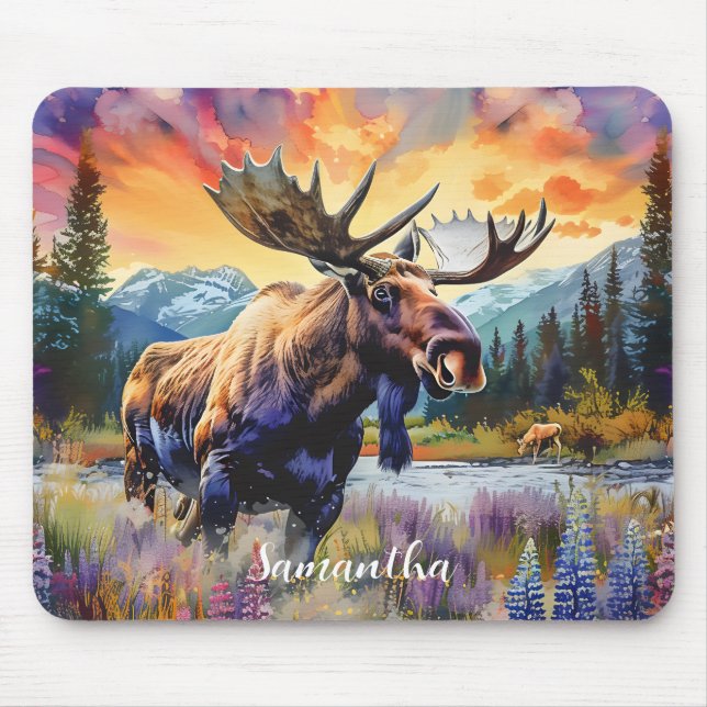 Majestic Moose in the Mountains Mouse Pad (Front)