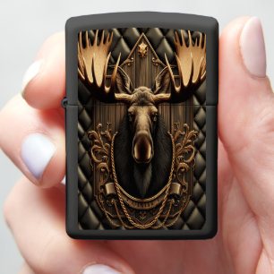 Majestic Moose Leather Art Rustic Charm Zippo Lighter