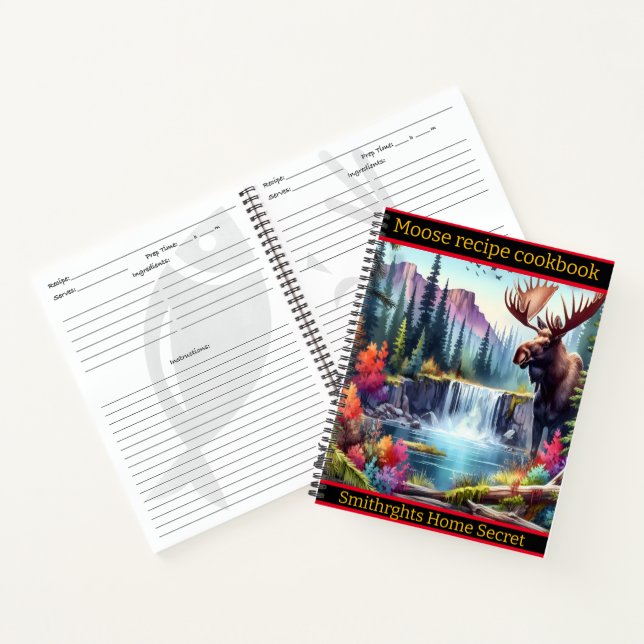 Majestic moose near a serene waterfall in autumn notebook (Inside)