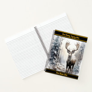 Majestic moose standing in a snowy forest at dawn notebook