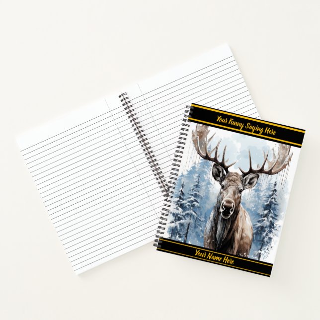 Majestic moose standing proudly in a snowy forest notebook (Inside)