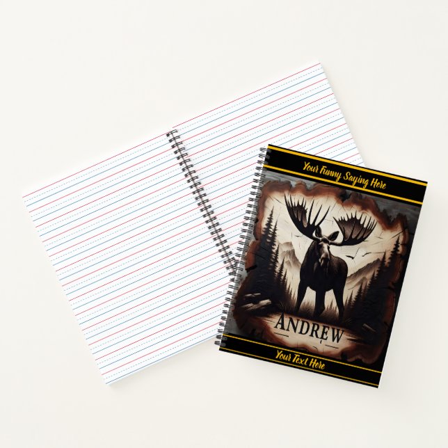 Majestic moose stands in dark woods notebook (Inside)