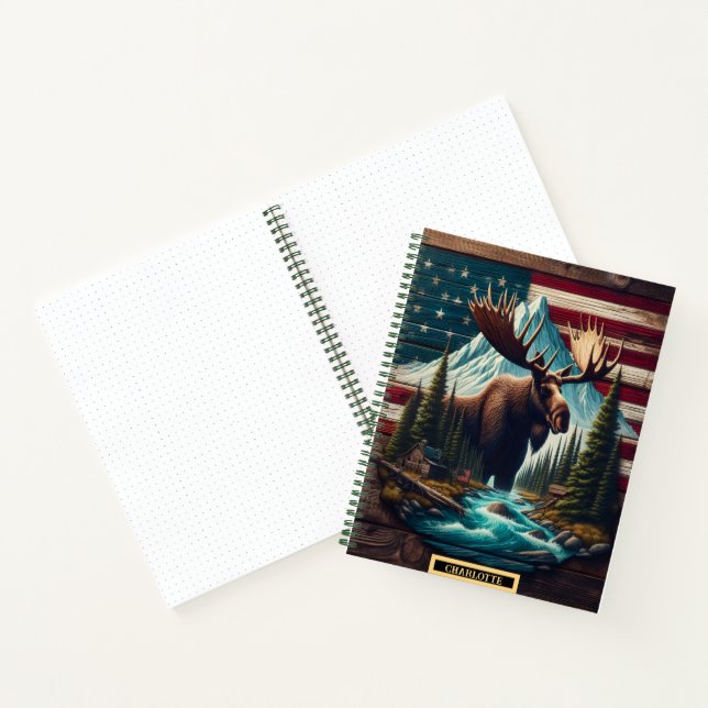 Majestic moose stands proud amidst vibrant scenery notebook (Inside)