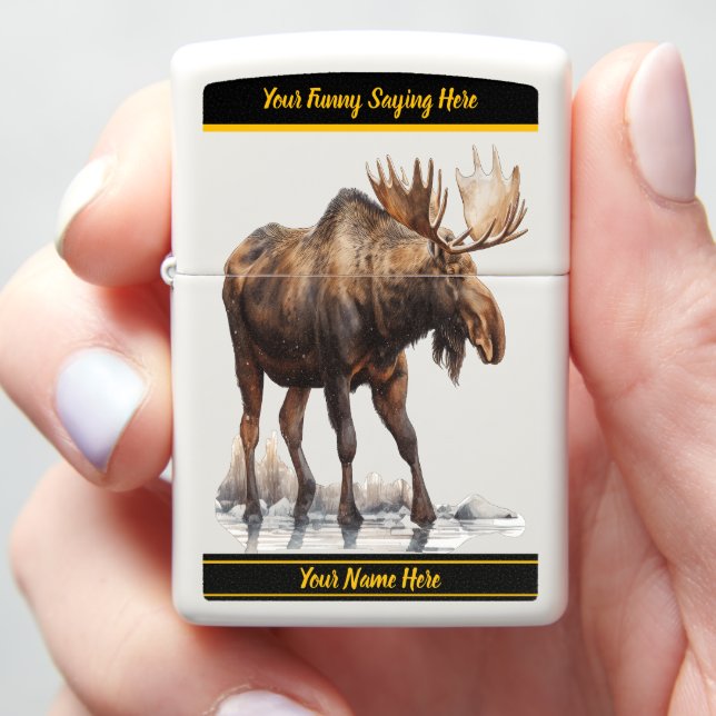 Majestic moose wandering through a snowy landscape zippo lighter (In Hand)