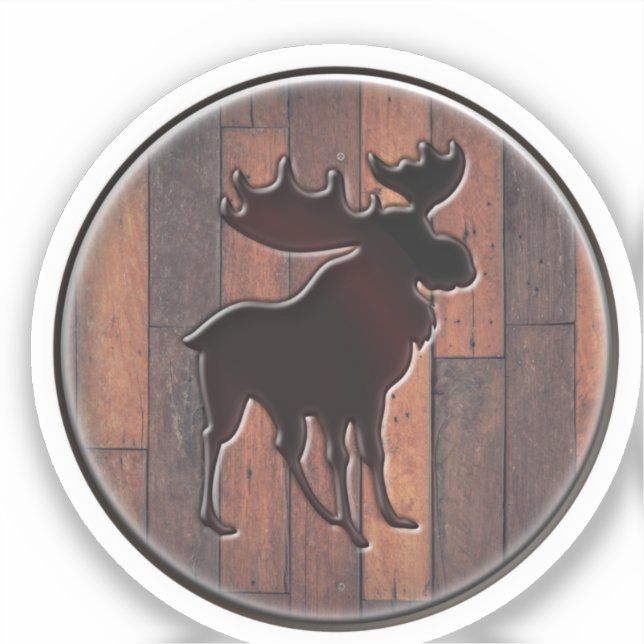 Majestic Moose Wood Plank Logo Round Sticker (Front)
