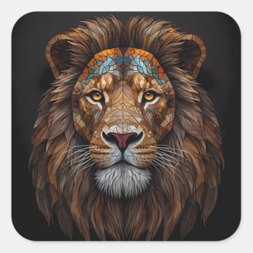 Majestic Mosaic Lion Head Square Sticker