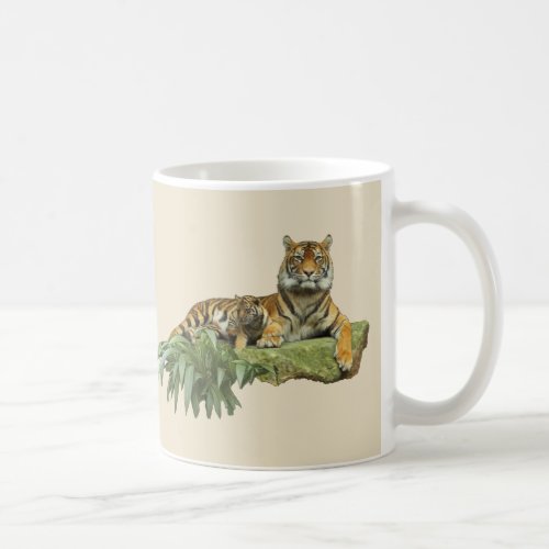  Majestic Mother Tiger and Cub Illustration beige Coffee Mug