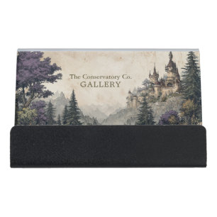 Majestic Mountain Castle High Fantasy Desk Business Card Holder