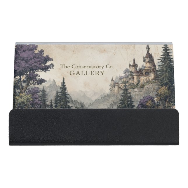 Majestic Mountain Castle High Fantasy Desk Business Card Holder (Front)