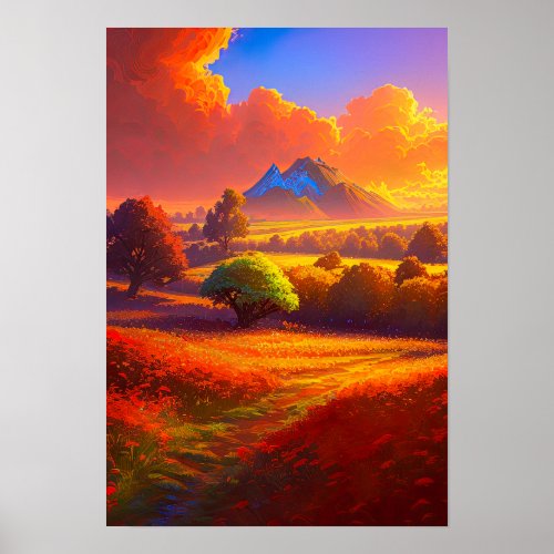 Majestic Mountain in the Glowing Sunset Poster