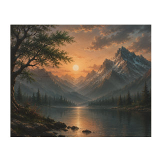 Majestic Mountain Lake Sunset Canvas Wall Art