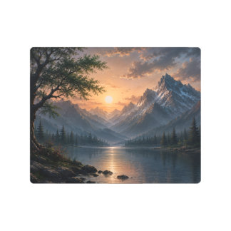 Majestic Mountain Lake Sunset Canvas Wall Art