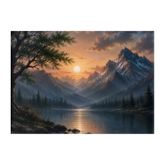 Majestic Mountain Lake Sunset Canvas Wall Art