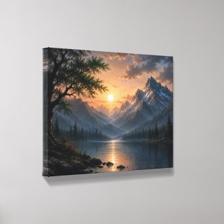 Majestic Mountain Lake Sunset Canvas Wall Art Photo Tile