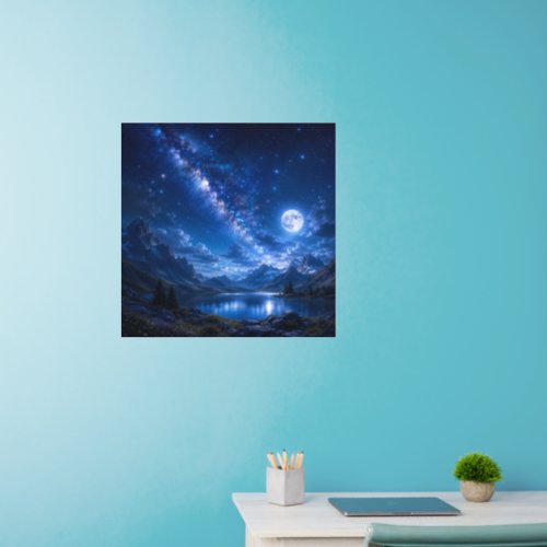 Majestic Mountain Lake Under a Starry Night Sky Wall Decal
