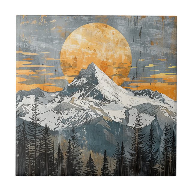 Majestic Mountain Landscape - Rustic Nature Ceramic Tile (Front)