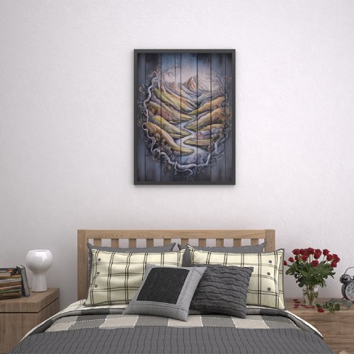 Majestic Mountain Mural on Wooden Wall Poster