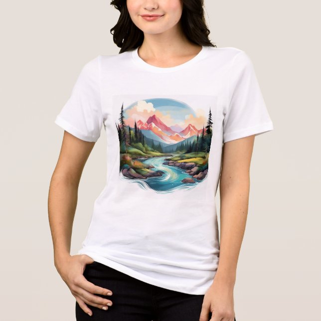 Majestic Mountain River Scene Tri-Blend Shirt (Front)