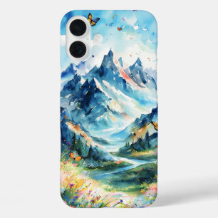 Majestic Mountain Scenery with Butterflies, Wildfl iPhone 16 Plus Case