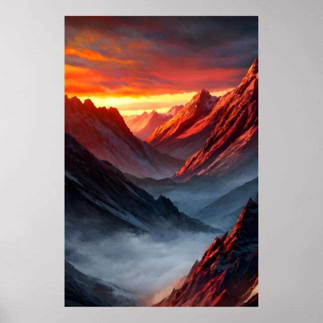 Majestic Mountain Sunset Poster (Front)