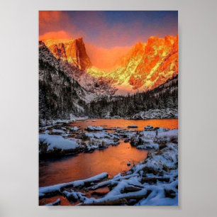 Majestic Mountain Sunset Winter Landscape Nature Poster