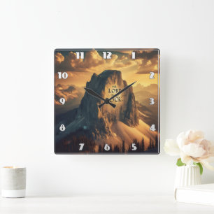 Majestic Mountain: The Lord Is My Rock Square Wall Clock