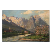Majestic Mountain Valley Spring Landscape Painting