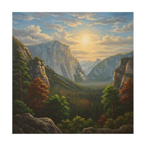 Majestic Mountain Valley Sunset Landscape Wood Wall Art