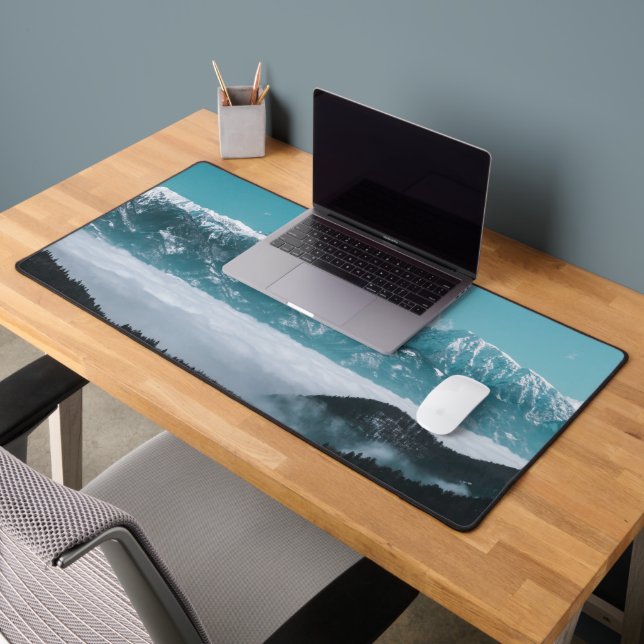 Majestic mountains rising over foggy valley desk mat (Office 2)