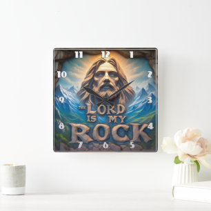 Majestic Mountains: The Lord Is My Rock Square Wall Clock