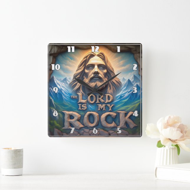 Majestic Mountains: The Lord Is My Rock Square Wall Clock (Home)