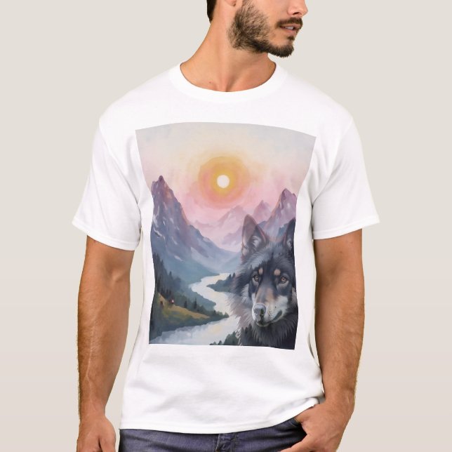 Majestic Mountains with illusion of wolf T-Shirt (Front)