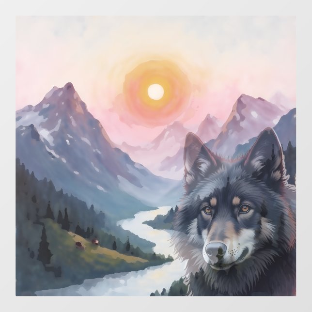 Majestic Mountains with wolf illusion Wall Decal (Front)