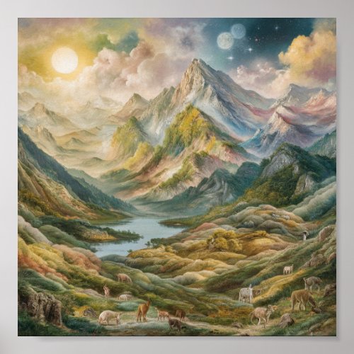 Majestic Mountainscape Painting Poster