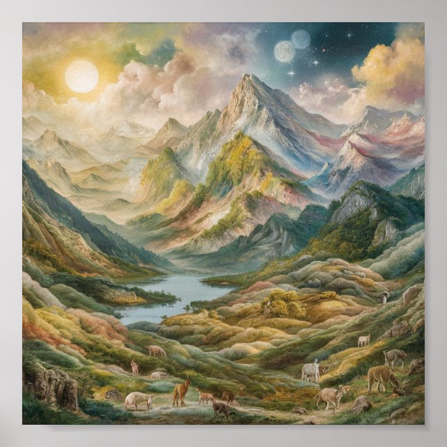 Majestic Mountainscape Painting Poster (Front)