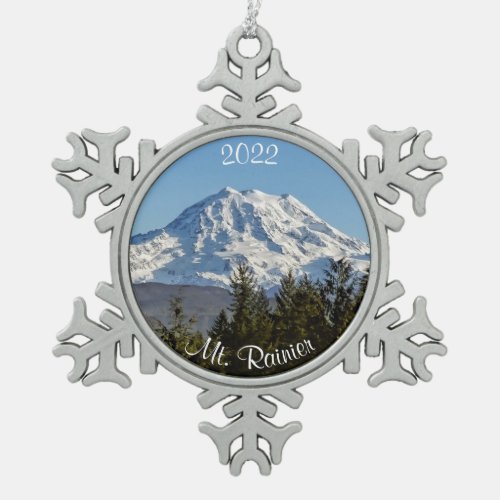 Majestic Mt Rainier Snowflake Snowflake Pewter Christmas Ornament